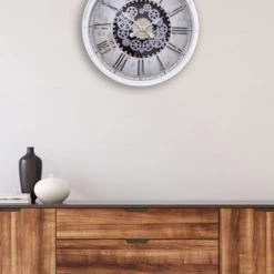 FB Market Place Vintage Antique 76cm Wooden Gear Wall Clock With Moving Cogs Roman Numerals