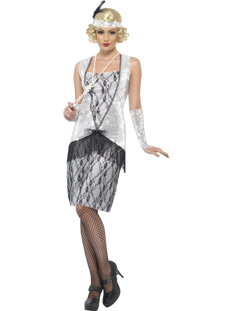 Smiffys Costumes 1920s Silver Flapper Dress Ladies Costume 1 Smiffys Costumes 1920s Silver Flapper Dress Ladies Costume