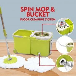 Crazy Crazy & More Crazy Deals Split Bucket 360 Rotating Spinning Spin Mop 2 Mop Heads Stainless Steel Wheel Home & Garden