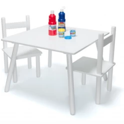 Unbranded Kids White Wooden Table And 2 Chairs Set Children Art Craft Table Home & Garden