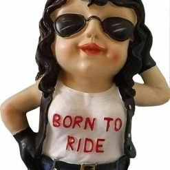 MAL Bikie Biker Girl Garden Gnome Statue Funny Ornament Gnomes Mens Novelty Gift Set Home & Garden