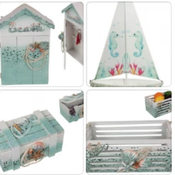 MAL Home & Garden Beach Home Decor Ornaments Pearls Gems Sail Boat Yacht Trinket Box Key Box