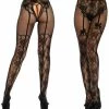 Tomfoolery Leg Avenue Black Fleur De Lace Garter Illusion Crotchless Fishnet Stockings