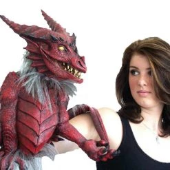 Morris Dragon Puppet With Tail Red Beast Halloween Decoration Prop Costume Accessory