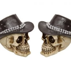 MAL New 1pce 15cm Cowboy Skull With Studded Hat Resin Décor Halloween Ornament