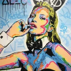 Unbranded Alec Monopoly Oil Painting Canvas Graffiti Art Kate Moss Playboy Framed 61cmx66c