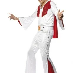 Rubies/Smiffys/Dr.Toms Costumes 70s American Eagle Elvis Presley Black Gold White Suit Mens Costume