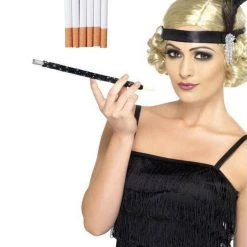 Smiffys 1920s Flapper Black Sequinned Sequin Glitzy Cigarette Holder 6Pk Fake Cigarettes Costume Accessories