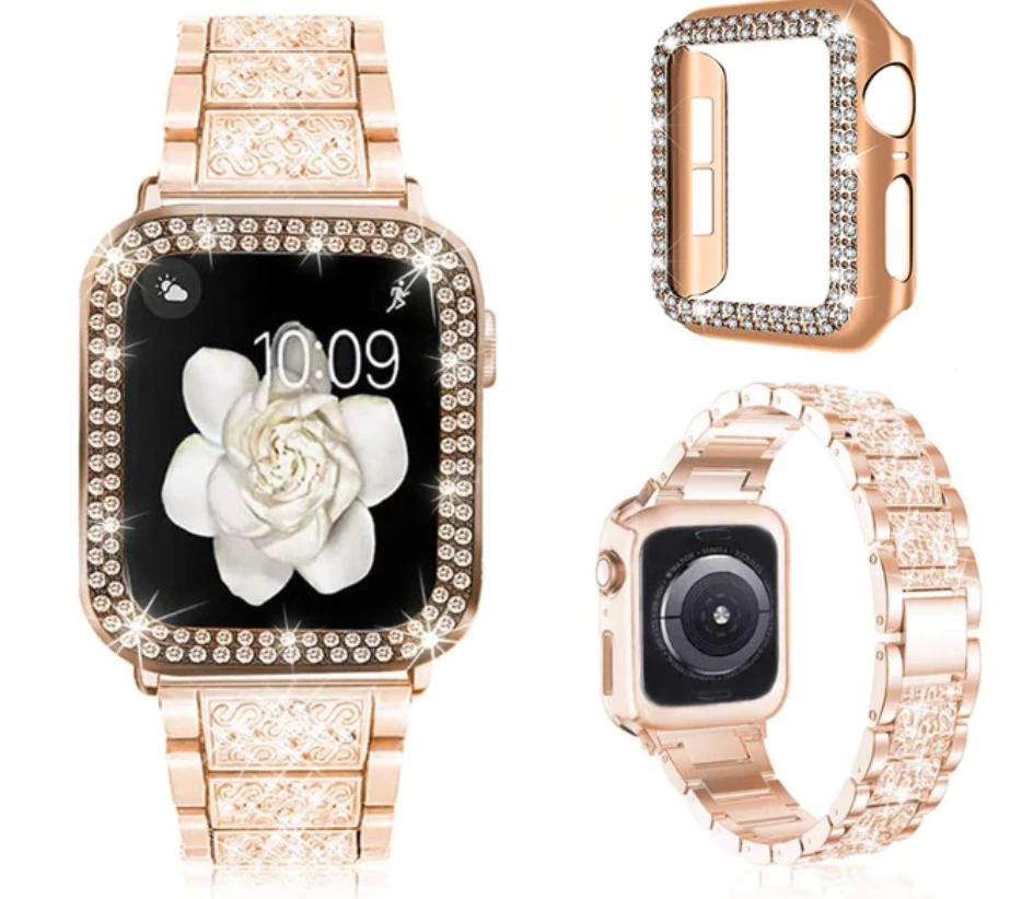 Elegancensplendour Rhinestone Apple Watch Band Bracelet & Diamante Glass Screen Protector 1 Elegancensplendour Rhinestone Apple Watch Band Bracelet & Diamante Glass Screen Protector