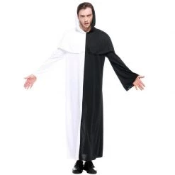 Unbranded Halloween Costumes Witch Hooded Robe Black And White Cloak Adult Cape Halloween Costume
