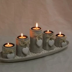 MAL Home & Garden 38cm Shabby Chic 5pce Candle Holder Set With Heart Features Gift