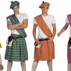 Morris Highlander Plaid Kilt Scottish Men's Adult Costume Pom Pom Hat Fancy Dress
