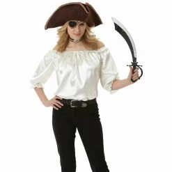 Amscan Ivory Satin Pirate Blouse Size 10-12 Ladies Costume Off The Shoulder Shirt Costumes