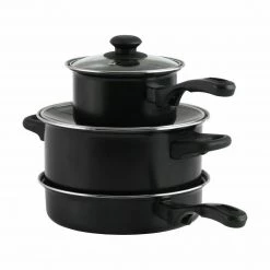 Kmart Home & Garden 3 Piece Non-stick Cookware Set 3 X Saucepan Pots Pans Set With Glass Lids Black