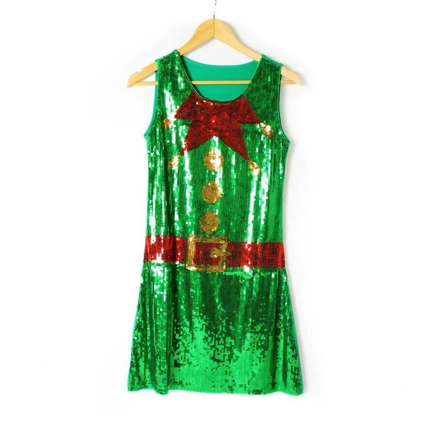Unbranded Santa's Little Helper Christmas Elf Sequin Dress Ladies Costume Christmas Adult Costumes 2 Unbranded Santa's Little Helper Christmas Elf Sequin Dress Ladies Costume Christmas Adult Costumes