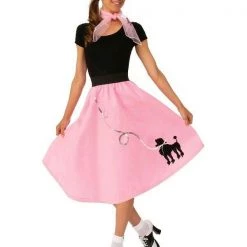 Rubie's 50s Bopper Poodle Skirt Dress Girls Ladies Costume Pink Wig And Scarf Costumes