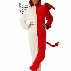 Rubie's Ladies Costume Angel Or Demon Furry Hooded Jumpsuit Ladies Mens Halloween Costume