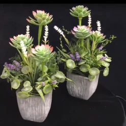 MAL 31cm Potted Artificial Coloured Flowers Foilage Flowering Plant Stone Plant Pot