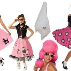 Rubie's 50s Bopper Poodle Skirt Dress Girls Ladies Costume Pink Wig And Scarf Costumes
