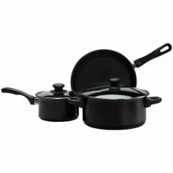 Kmart Home & Garden 3 Piece Non-stick Cookware Set 3 X Saucepan Pots Pans Set With Glass Lids Black