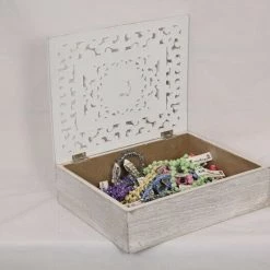 MAL New 1pce 24cm Filigree Carved Trinket Box Shabby White Decor Home & Garden
