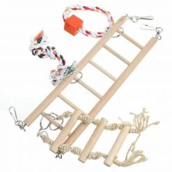 Unbranded Home & Garden Bird Cage Ladder Swing With Chew Rope Climbing Bird Play Set Budgie Parrot