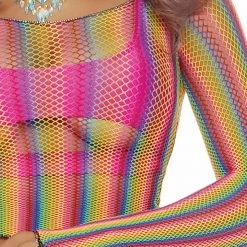 Tom Foolery Leg Avenue 81600 Rainbow Fishnet Mesh Crop Top Festival Rave Pride Mardi Gras