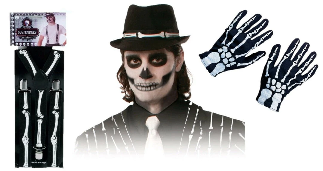 Rubie's Skeleton Fedora Hat Gloves Suspenders Braces Halloween Costume Accessory Costume Accessories 1 Rubie's Skeleton Fedora Hat Gloves Suspenders Braces Halloween Costume Accessory Costume Accessories