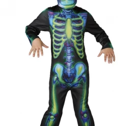 Rubie's Glow In The Dark Neon Skeleton Skull Bones Boys Halloween Scary Costume