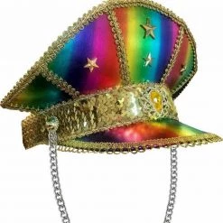 Sweidas Costume Accessories Burning Man Rainbow Hat Visor Sequins Gemstone Festival Costume Mardi Gras