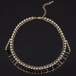 Unbranded Fashion Jewelry Gold Plated Black Crystal Chunky Statement Fashion Necklace And Earrings Set