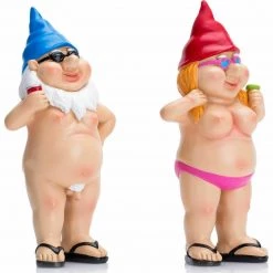 MAL 2 X 29cm Nudist Garden Gnomes Naughty Naked Standing Drinking Ornament Statue Home & Garden