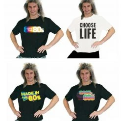 JD Adult Mens I Love The 80s Printed T-Shirt 1980s Party Top Neon Dress Up Costumes