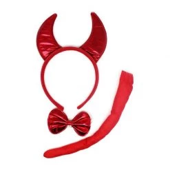 Unbranded Halloween Costumes 3pc Red Devil Metallic Costume Party Kit Fancy Dress Halloween Tail Ears Bow Tie