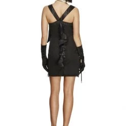 Smiffy's Costumes 1920s Foxy Flapper Dress Black Charleston Roaring 20s Ladies Costume Gloves Head