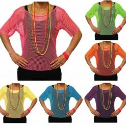 Unbranded 80s Fishnet String Vest Top 1980s Costume Access Neon Fluro Long Short Sleeve Ladies Costume