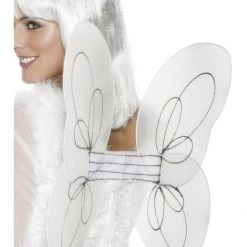 Smiffys White And Silver Angel Glitter Wings Wig And Wand Ladies Costume Accessory