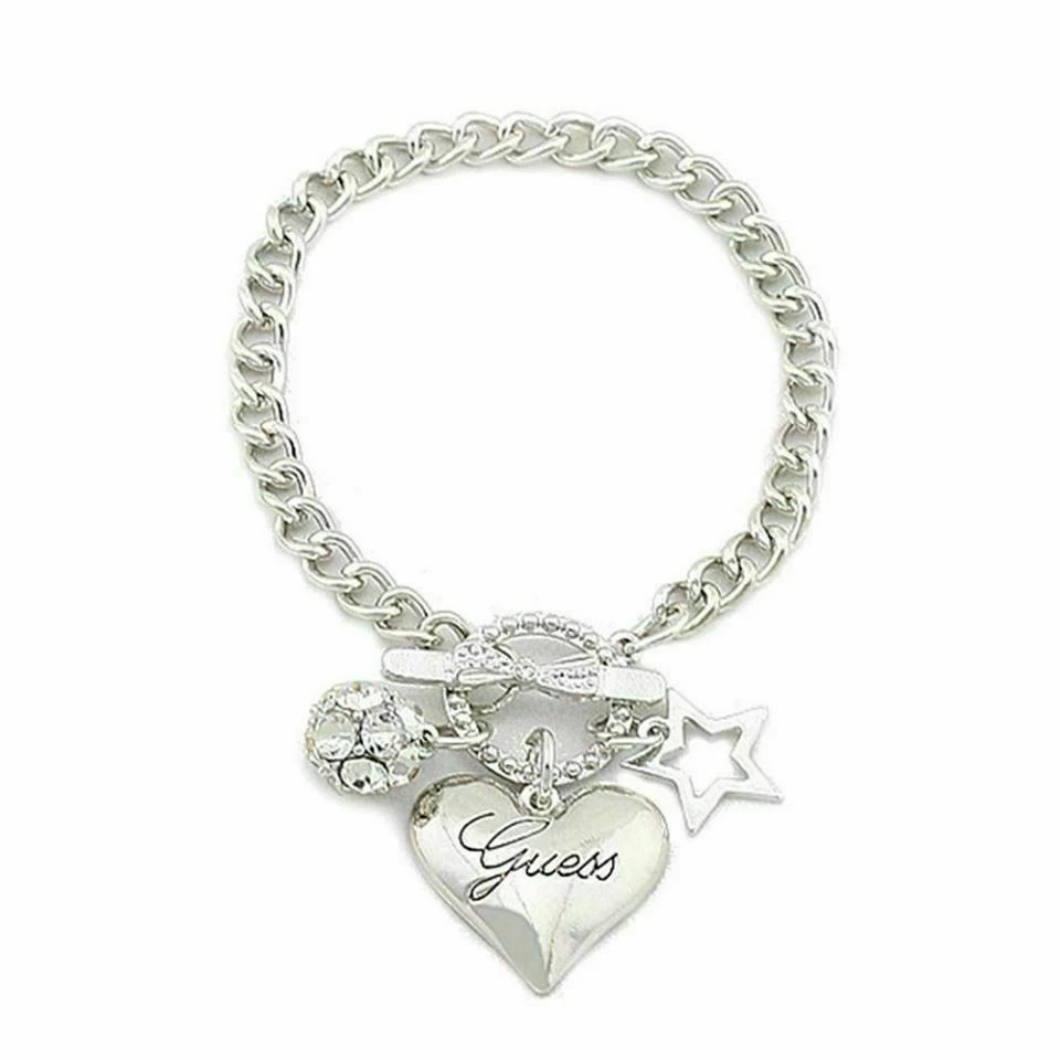 Unbranded GUESS Love Heart Crystal Star Charm Pendant Bracelet Bangle SILVER OR GOLD 3 Unbranded GUESS Love Heart Crystal Star Charm Pendant Bracelet Bangle SILVER OR GOLD
