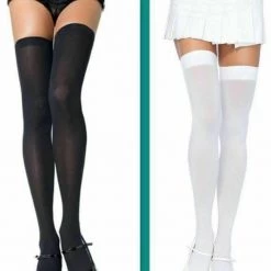 Leg Avenue White Or Black Opaque Thigh High Stockings Ladies School Girl Costume Accessories