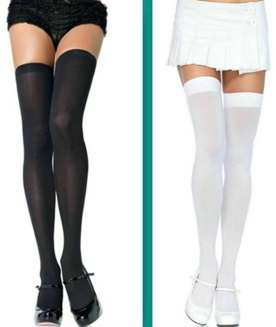 Leg Avenue White Or Black Opaque Thigh High Stockings Ladies School Girl Costume Accessories 2 Leg Avenue White Or Black Opaque Thigh High Stockings Ladies School Girl Costume Accessories