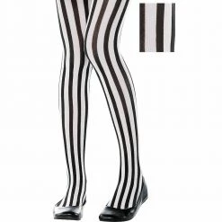 Balloon Agencies Black & White Vertical Striped Girls Tights