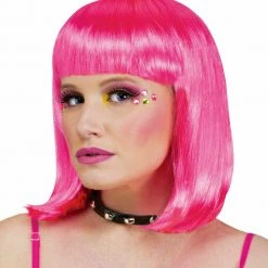 Sweidas Black Light Neon Rave Ladies Costume Wigs | Hot Pink White Acid Yellow