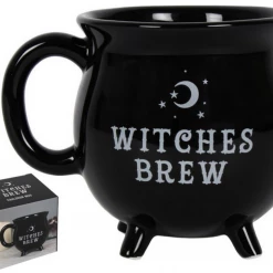 MAL Witches Brew Black Cauldron Coffee Mug Cup With Moon & Stars In Gift Box Home & Garden