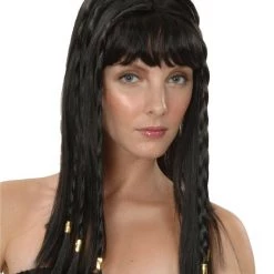 Rubie's Queen Ancient Black Cleopatra Ladies Wig With Braid Bangs And Headband