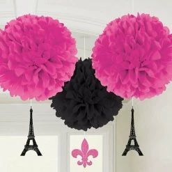 Balloon Agencies Party Supplies Day In Paris Fluffy Tissue Hanging Decorations & Glittered Cutouts