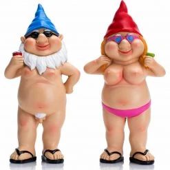 MAL 2 X 29cm Nudist Garden Gnomes Naughty Naked Standing Drinking Ornament Statue Home & Garden