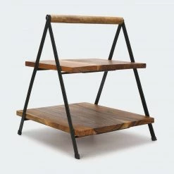 Kmart 2 Tier Acacia And Iron Serving Stand Cheese Platter Plank Tapas Grazing Platter Home & Garden