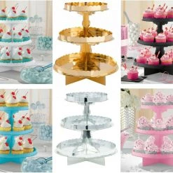 Balloon Agencies Party Supplies 3 Tier Cupcake Stands Baking Display Treat Muffin Display Tower Gold Silver Pink