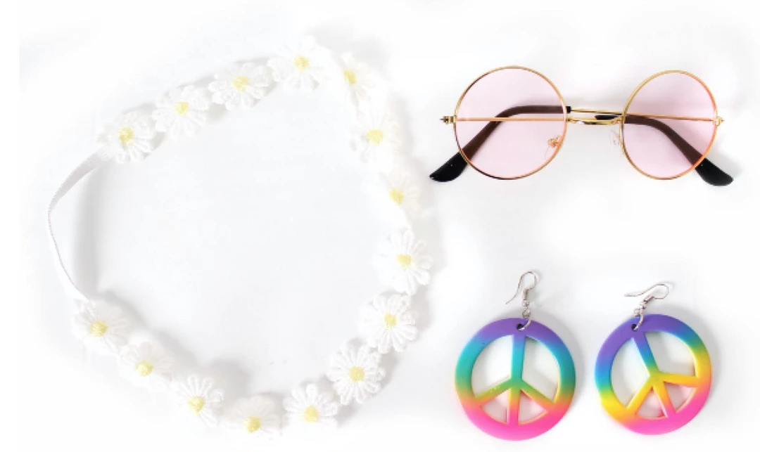 JD 60s Hippie Costume Kit 3pc Festival Rainbow Daisy Earrings Sunglasses Headband Costume Accessories 1 JD 60s Hippie Costume Kit 3pc Festival Rainbow Daisy Earrings Sunglasses Headband Costume Accessories