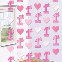 Balloon Agencies Party Supplies 1st Birthday Girl Pink Hanging Number 1 String Party Decorations Pack Of 6